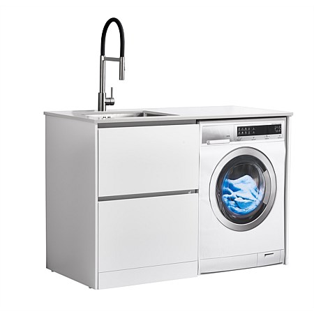 LeVivi Laundry Station 1300mm LH Drawers White Top White Cabinet