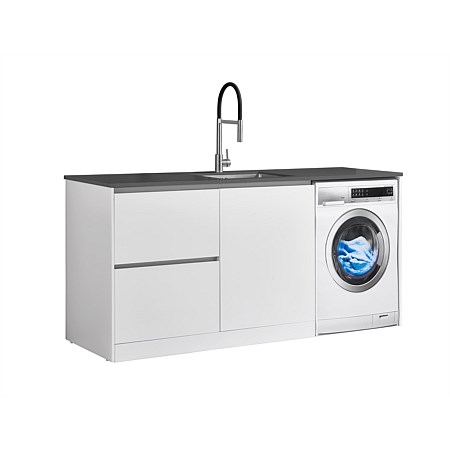 LeVivi Laundry Station 1930mm LH Drawers with Centre Door Charcoal Top White Cabinet