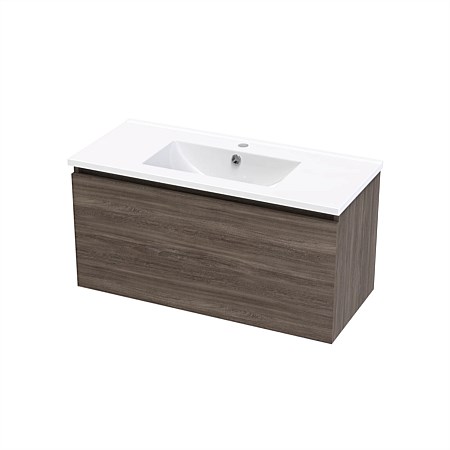 Clearlite Pinnacle Slim Single Drawer 900mm Wall-Hung Vanity Blackened Elm