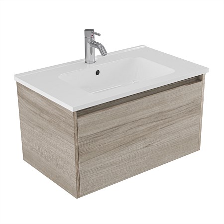 Elementi Sienna 750mm Wall-Hung Vanity with Polymarble Top Ashen Walnut Timberland