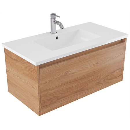 Elementi Sienna 900mm Vitreous China Wall-Hung Vanity Southern Oak Timberland
