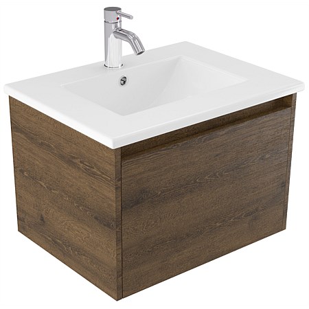 Elementi Sienna 600mm Vitreous China Wall-Hung Vanity Smokey Oak Timberland