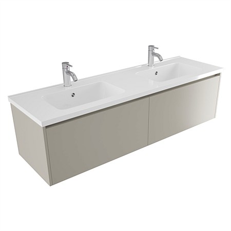 Elementi Sienna 1500mm Double Bowl Wall-Hung Vanity with Polymarble Top Dawn Grey