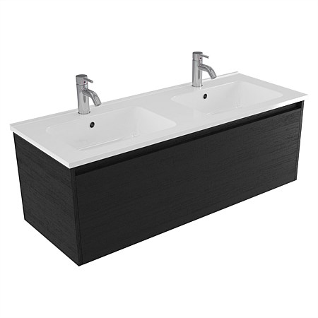 Elementi Sienna 1200mm Double Bowl Wall-Hung Vanity with Polymarble Top Black Timberland