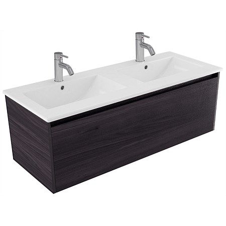 Elementi Sienna 1200mm Vitreous China Double Bowl Wall-Hung Vanity Fiordland Elm Wilderness