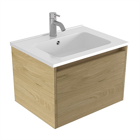 Elementi Sienna 600mm Wall-Hung Vanity with Polymarble Top French Oak Velvet