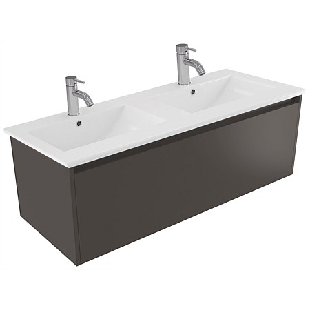 Elementi Sienna 1200mm Vitreous China Double Bowl Wall-Hung Vanity Bullet