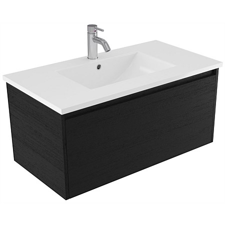 Elementi Sienna 900mm Vitreous China Wall-Hung Vanity Black Timberland