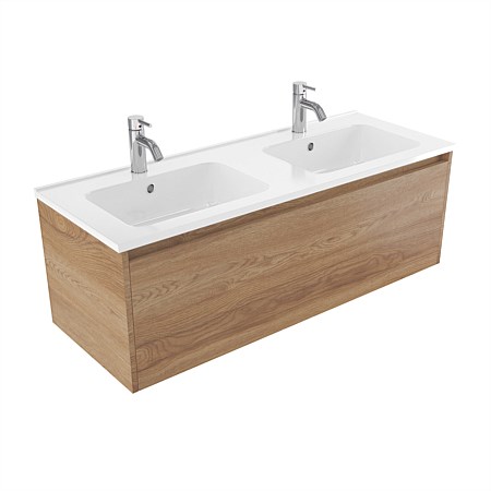 Elementi Sienna 1200mm Double Bowl Wall-Hung Vanity with Polymarble Top Southern Oak Timberland