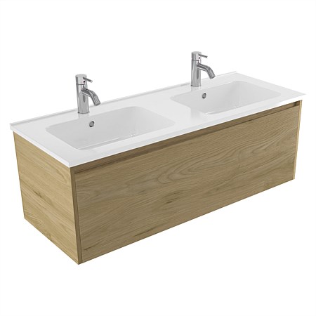 Elementi Sienna 1200mm Double Bowl Wall-Hung Vanity with Polymarble Top French Oak Velvet