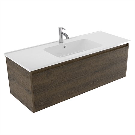 Elementi Sienna 1200mm Wall-Hung Vanity with Polymarble Top Smokey Oak Timberland
