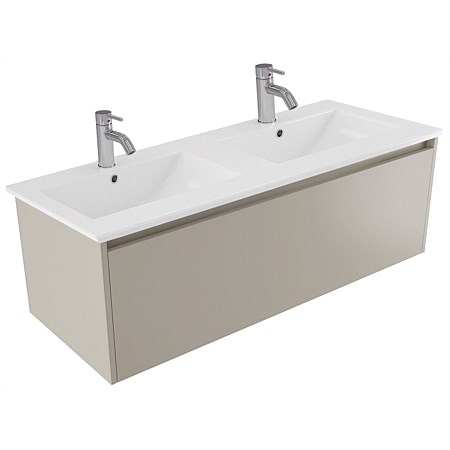 Elementi Sienna 1200mm Vitreous China Double Bowl Wall-Hung Vanity Dawn Grey