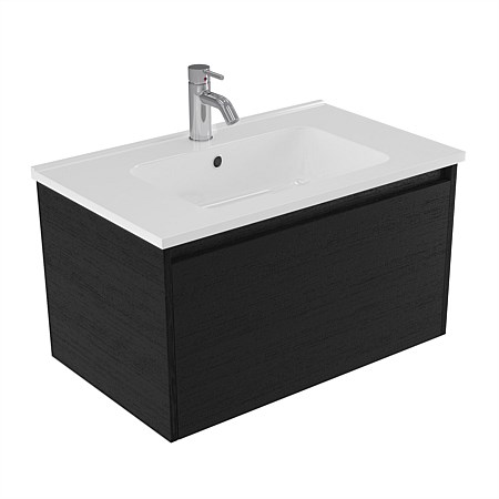Elementi Sienna 750mm Wall-Hung Vanity with Polymarble Top Black Timberland