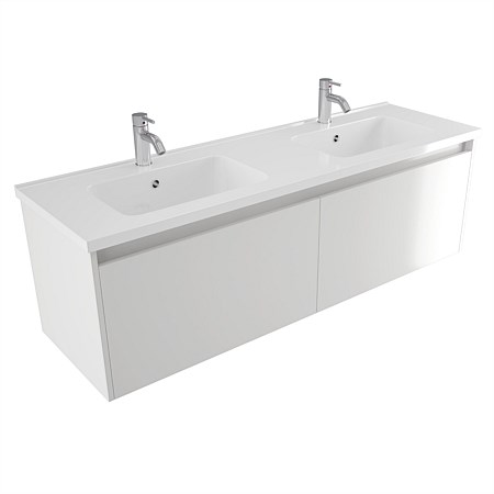 Elementi Sienna 1500mm Double Bowl Wall-Hung Vanity with Polymarble Top White Gloss