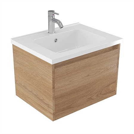 Elementi Sienna 600mm Wall-Hung Vanity with Polymarble Top Southern Oak Timberland