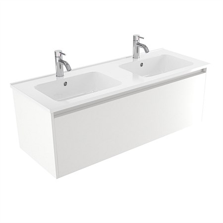 Elementi Sienna 1200mm Double Bowl Wall-Hung Vanity with Polymarble Top White Gloss