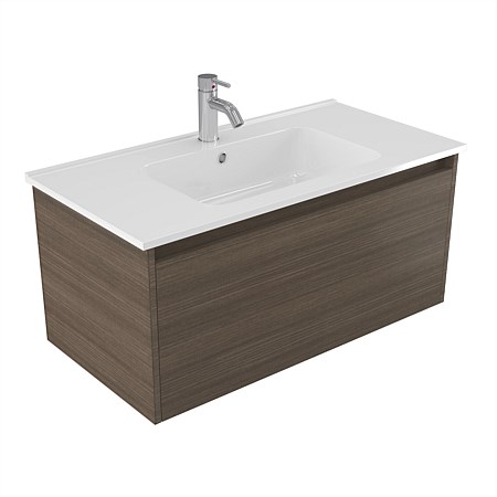 Elementi Sienna 900mm Wall-Hung Vanity with Polymarble Top Charred Oak