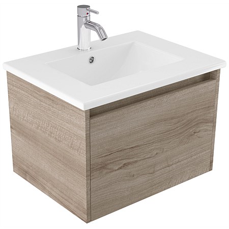 Elementi Sienna 600mm Vitreous China Wall-Hung Vanity Ashen Walnut Timberland