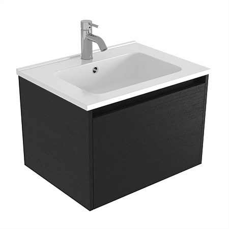 Elementi Sienna 600mm Wall-Hung Vanity with Polymarble Top Black Timberland