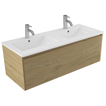 Elementi Sienna 1200mm Vitreous China Double Bowl Wall-Hung Vanity French Oak Velvet