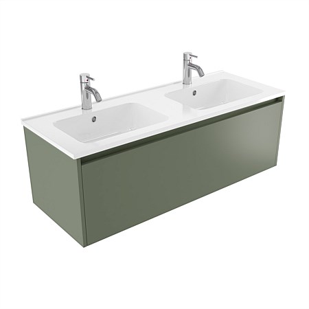 Elementi Sienna 1200mm Double Bowl Wall-Hung Vanity with Polymarble Top Green Slate