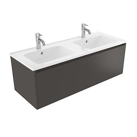 Elementi Sienna 1200mm Double Bowl Wall-Hung Vanity with Polymarble Top Bullet