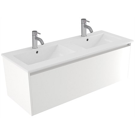 Elementi Sienna 1200mm Vitreous China Double Bowl Wall-Hung Vanity White Gloss