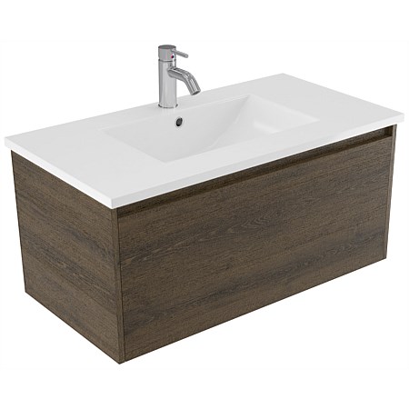 Elementi Sienna 900mm Vitreous China Wall-Hung Vanity Smokey Oak Timberland