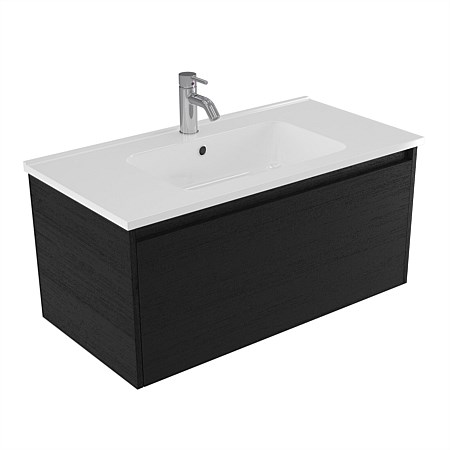 Elementi Sienna 900mm Wall-Hung Vanity with Polymarble Top Black Timberland