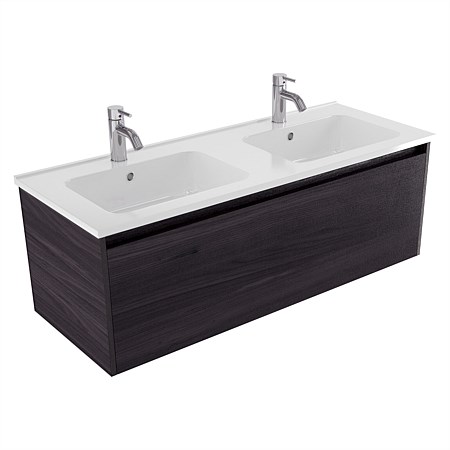 Elementi Sienna 1200mm Double Bowl Wall-Hung Vanity with Polymarble Top Fiordland Elm Wilderness