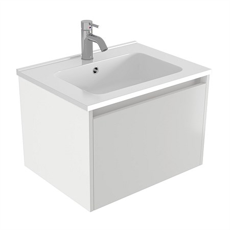 Elementi Sienna 600mm Wall-Hung Vanity with Polymarble Top White Gloss