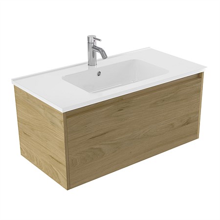 Elementi Sienna 900mm Wall-Hung Vanity with Polymarble Top French Oak Velvet
