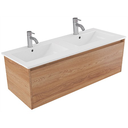 Elementi Sienna 1200mm Vitreous China Double Bowl Wall-Hung Vanity Southern Oak Timberland