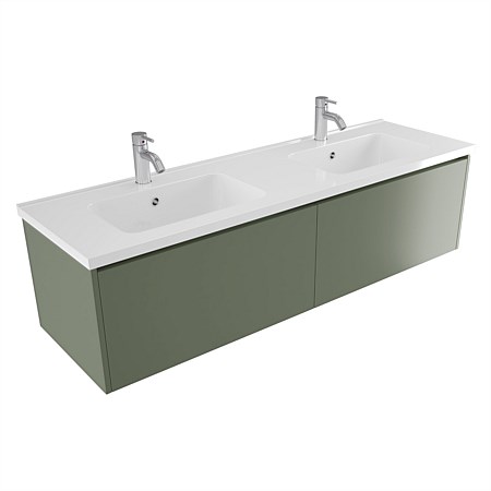 Elementi Sienna 1500mm Double Bowl Wall-Hung Vanity with Polymarble Top Green Slate