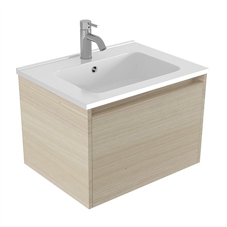 Elementi Sienna 600mm Wall-Hung Vanity with Polymarble Top Seasoned Oak