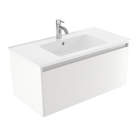 Elementi Sienna 900mm Wall-Hung Vanity with Polymarble Top White Gloss