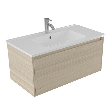Elementi Sienna 900mm Wall-Hung Vanity with Polymarble Top Seasoned Oak