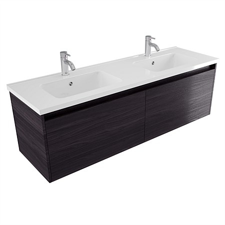 Elementi Sienna 1500mm Double Bowl Wall-Hung Vanity with Polymarble Top Fiordland Elm Wilderness