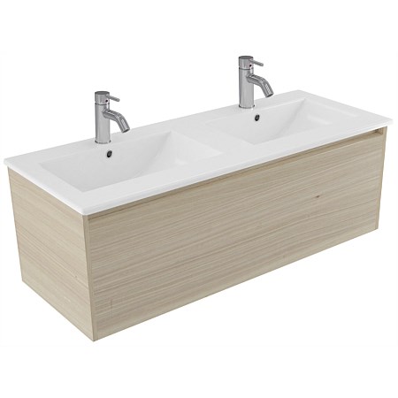 Elementi Sienna 1200mm Vitreous China Double Bowl Wall-Hung Vanity Seasoned Oak
