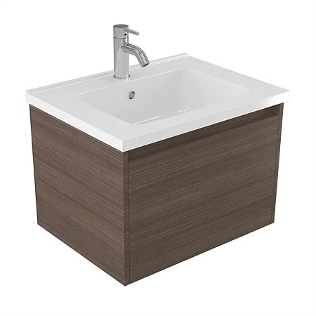 Elementi Sienna 600mm Wall-Hung Vanity with Polymarble Top Charred Oak