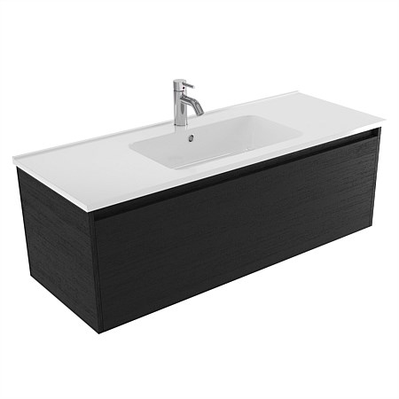 Elementi Sienna 1200mm Wall-Hung Vanity with Polymarble Top Black Timberland
