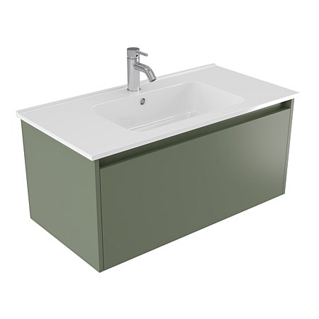 Elementi Sienna 900mm Wall-Hung Vanity with Polymarble Top Green Slate