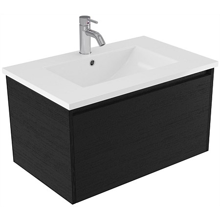 Elementi Sienna 750mm Vitreous China Wall-Hung Vanity Black Timberland