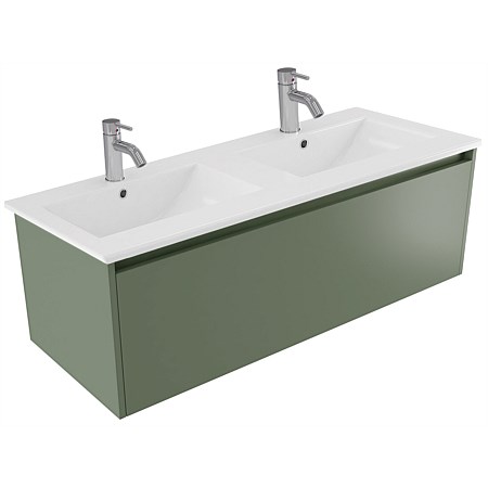 Elementi Sienna 1200mm Vitreous China Double Bowl Wall-Hung Vanity Green Slate