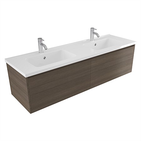 Elementi Sienna 1500mm Double Bowl Wall-Hung Vanity with Polymarble Top Charred Oak