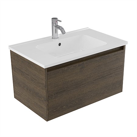 Elementi Sienna 750mm Wall-Hung Vanity with Polymarble Top Smokey Oak Timberland