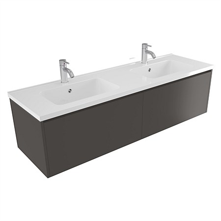 Elementi Sienna 1500mm Double Bowl Wall-Hung Vanity with Polymarble Top Bullet