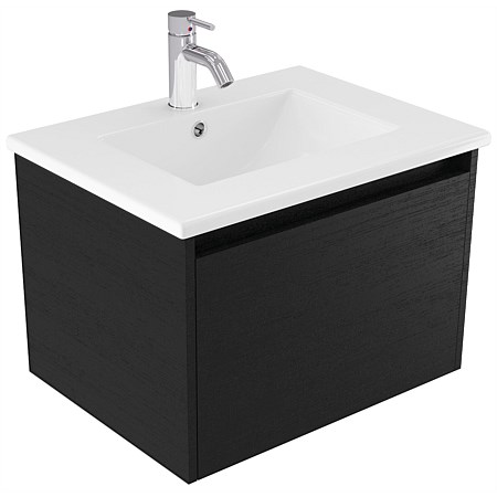 Elementi Sienna 600mm Vitreous China Wall-Hung Vanity Black Timberland