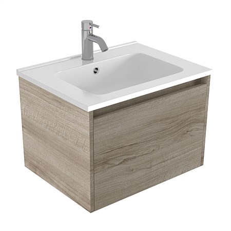 Elementi Sienna 600mm Wall-Hung Vanity with Polymarble Top Ashen Walnut Timberland