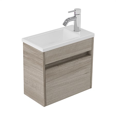 Elementi Sienna 440mm Wall-Hung Vanity with Polymarble Top Ashen Walnut Timberland